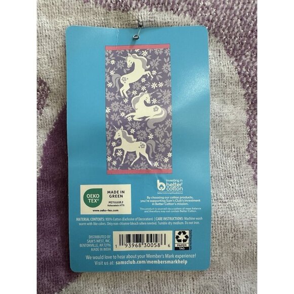 NWT Member's Mark Beach Towel 30x60 Girl’s Cotton Unicorn Purple/Pink - Picture 3 of 4